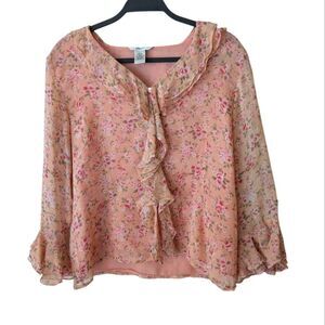 Edward Vintage Y2K Silk Ruffle Romantic Cottagecore Fairycore Top Size Medium